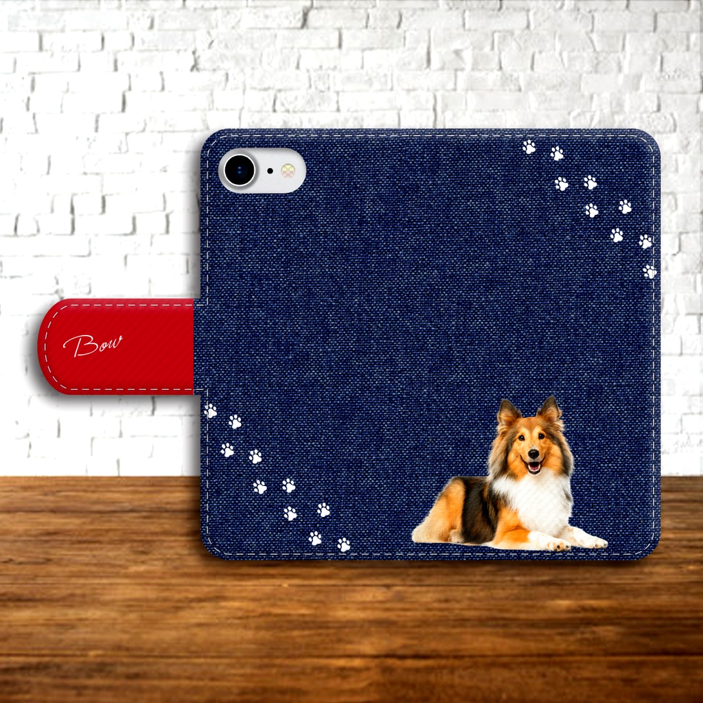シェットランドシープドッグとデニムの手帳型スマホケース iPhone17 Air iphone16e iphone15 iphone14 全機種対応 手帳型 スマホケース 犬 シェットランドシープドッグ デニム