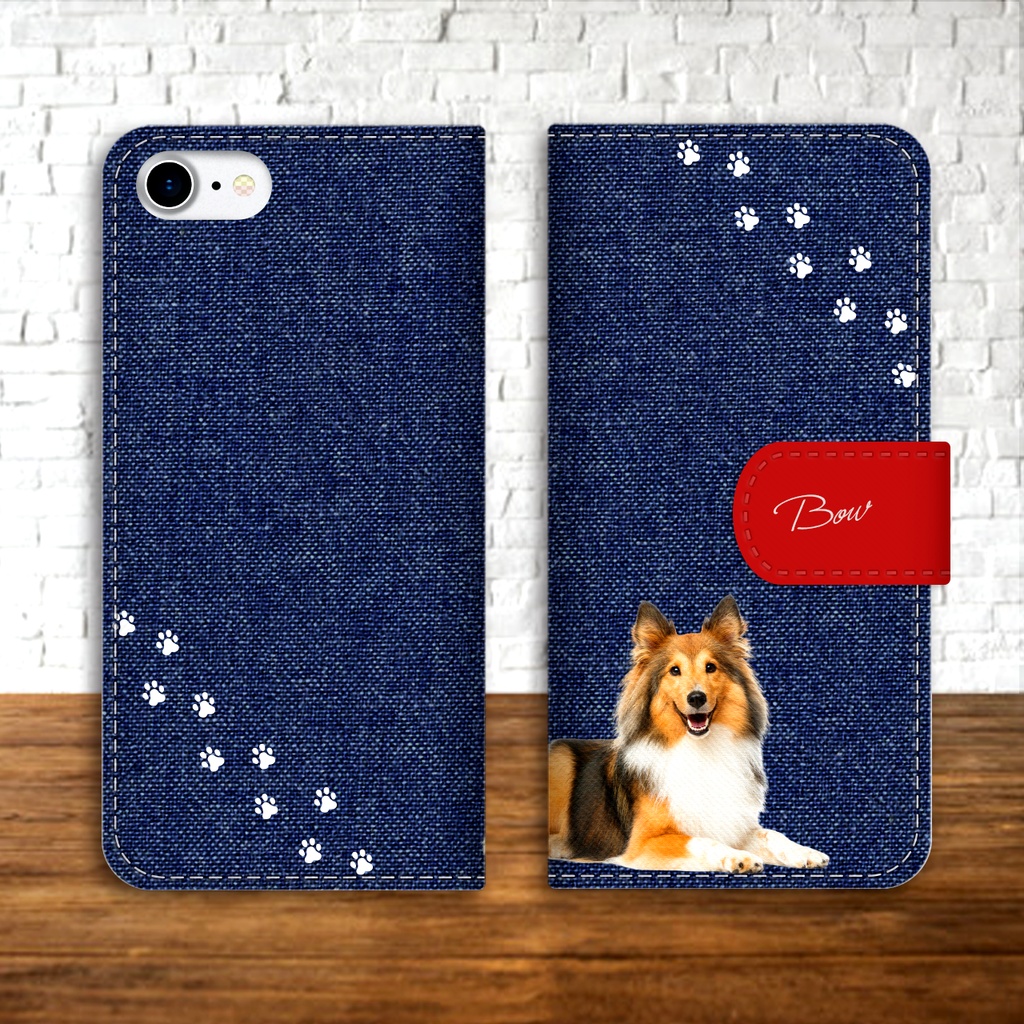 シェットランドシープドッグとデニムの手帳型スマホケース iPhone17 Air iphone16e iphone15 iphone14 全機種対応 手帳型 スマホケース 犬 シェットランドシープドッグ デニム