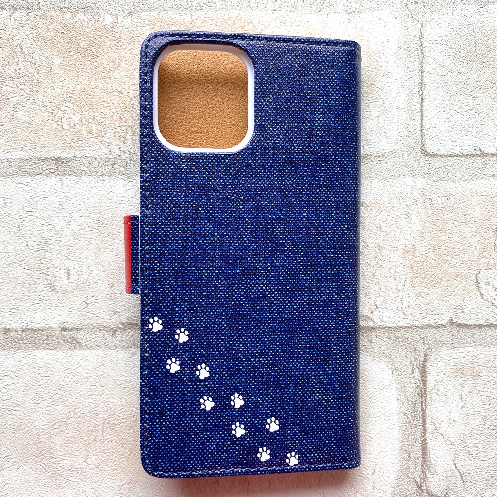 柴犬とデニムの手帳型スマホケース(レッド) iPhone17 Air iphone15 iphone13 iphone16e 全機種対応 手帳型 スマホケース 犬 柴犬 デニム