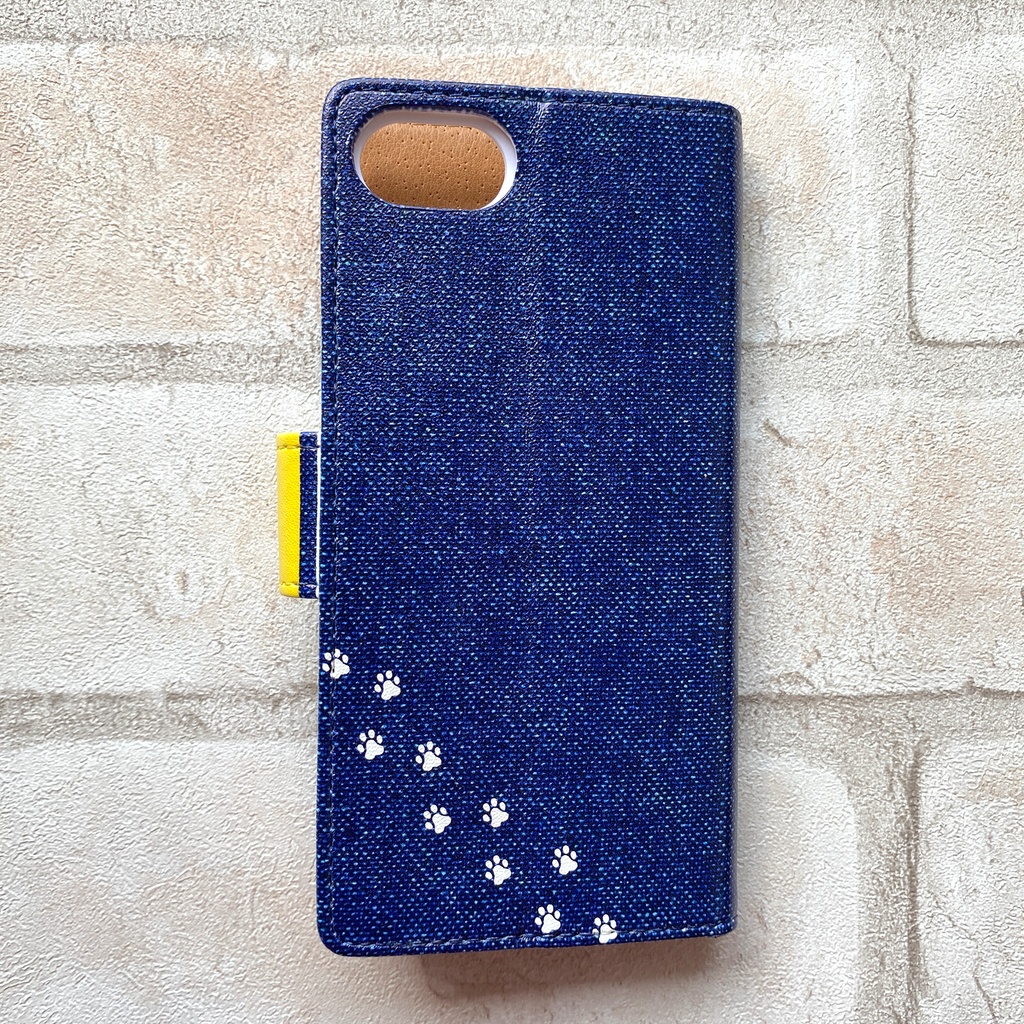 柴犬とデニムの手帳型スマホケース(イエロー) iPhone17 Air iphone15 iphone13 iphone16e 全機種対応 手帳型 スマホケース 犬 柴犬 デニム