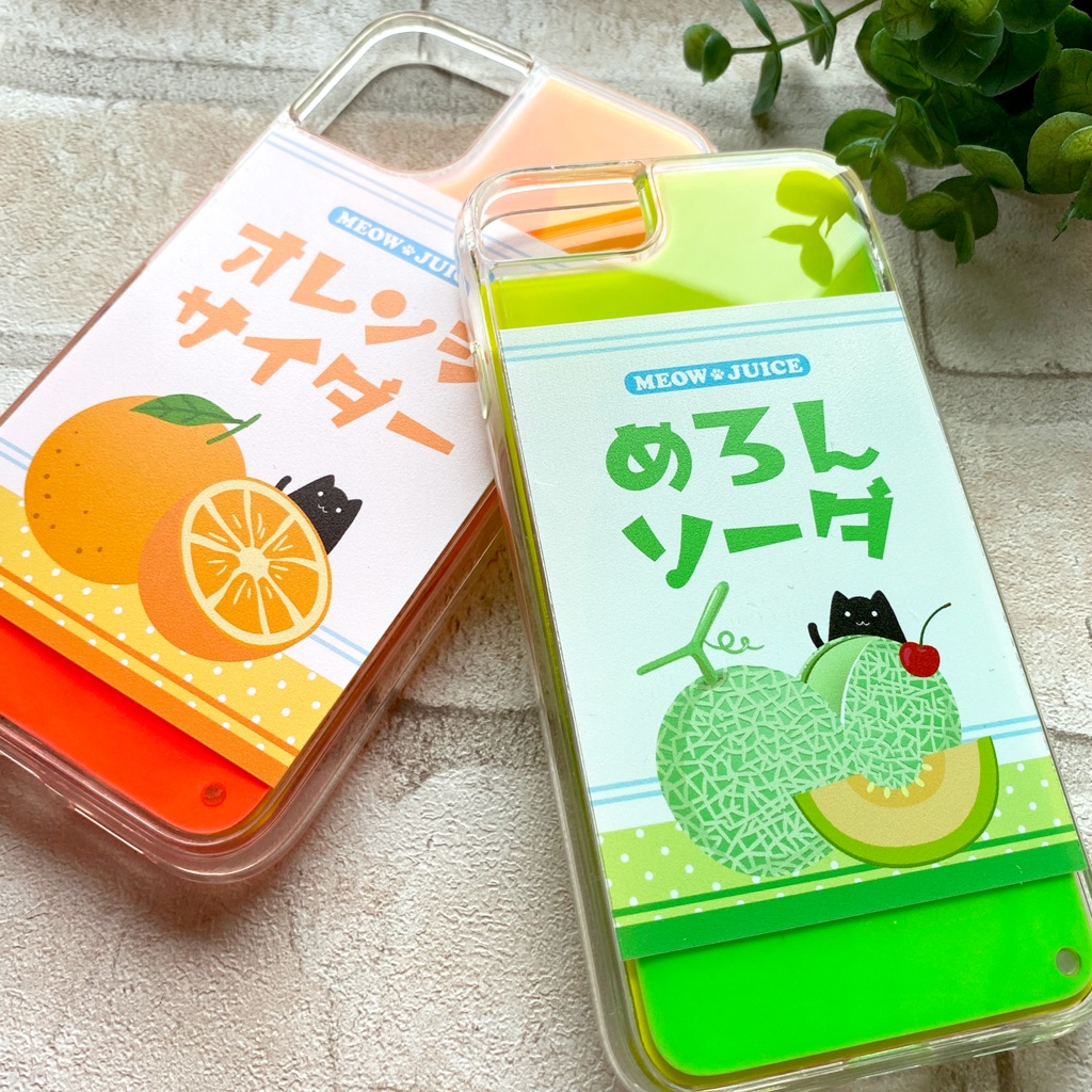 黒猫とオレンジサイダーのネオンスマホケース 黒猫 iPhone15