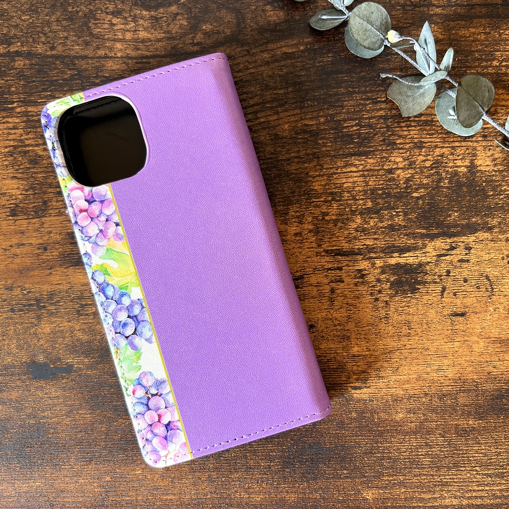 ぶどうの手帳型スマホケース(デラウェア) iphone15 iphone14 iphone16e 全機種対応 花 ぶどう グレープ 手帳型 スマホケース フルーツ 秋