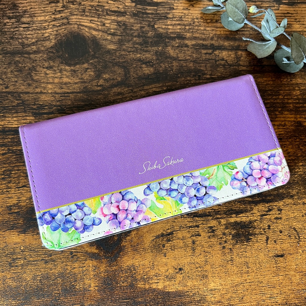 ぶどうの手帳型スマホケース(デラウェア) iphone15 iphone14 iphone16e 全機種対応 花 ぶどう グレープ 手帳型 スマホケース フルーツ 秋