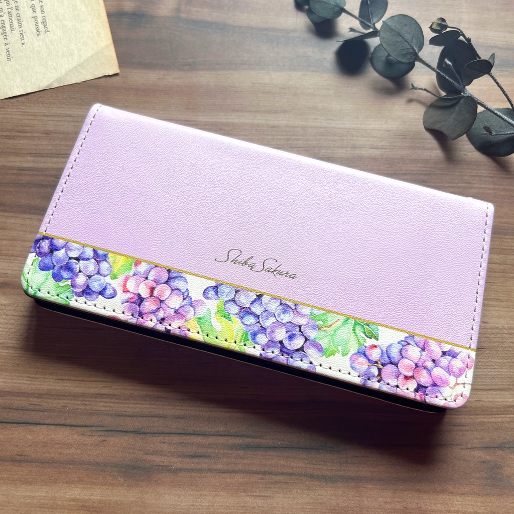 ぶどうの手帳型スマホケース(クイーンニーナ) iphone15 iphone14 iphone16e 全機種対応 花 ぶどう グレープ 手帳型 スマホケース フルーツ 秋