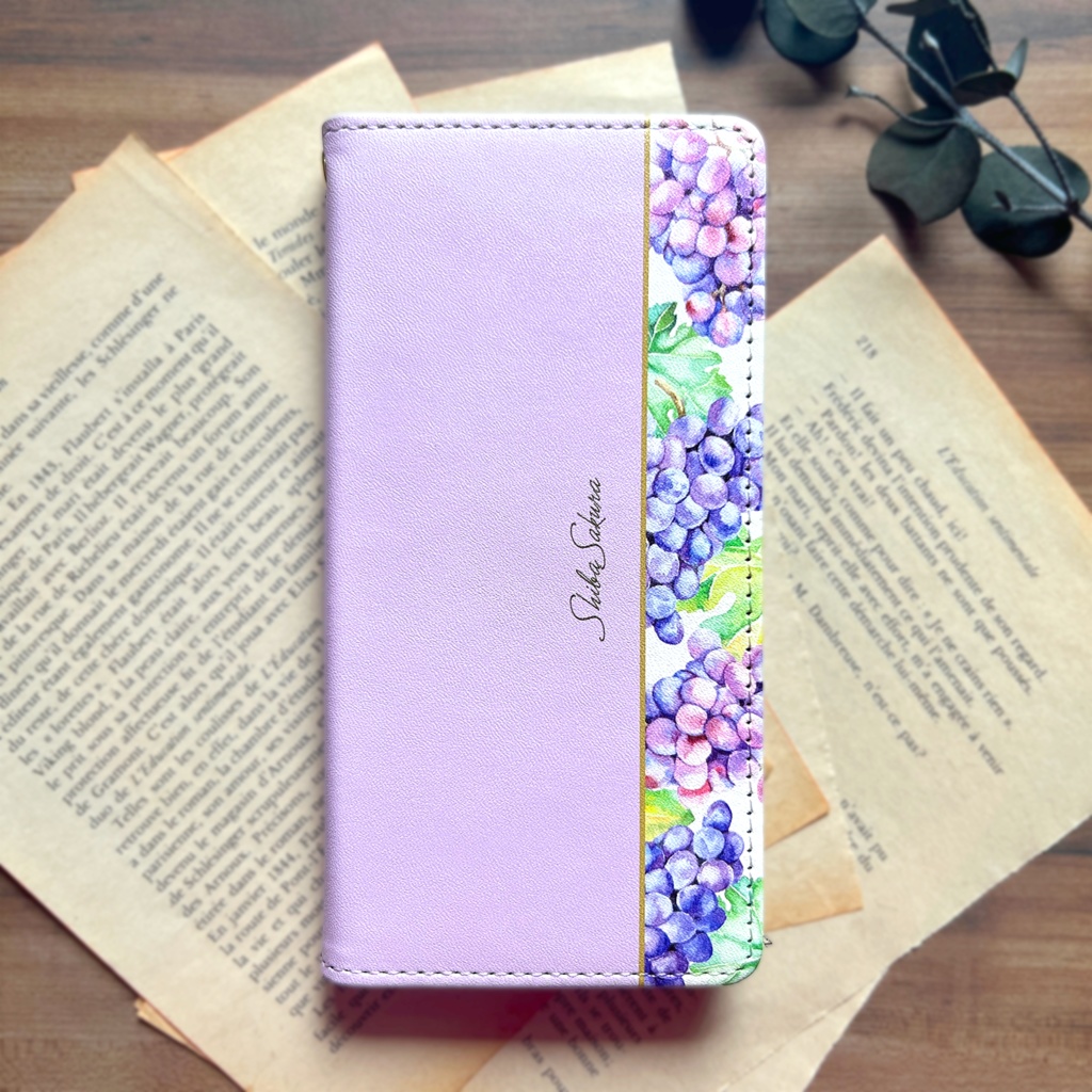 ぶどうの手帳型スマホケース(クイーンニーナ) iphone15 iphone14 iphone16e 全機種対応 花 ぶどう グレープ 手帳型 スマホケース フルーツ 秋