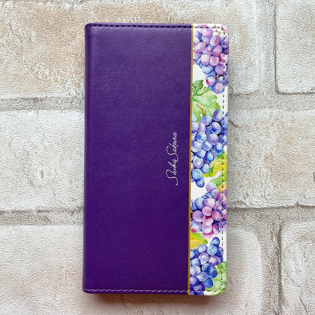 ぶどうの手帳型スマホケース(ピオーネ) iPhone17 Air iphone15 iphone14 iphone16e 全機種対応 花 ぶどう グレープ 手帳型 スマホケース フルーツ 秋