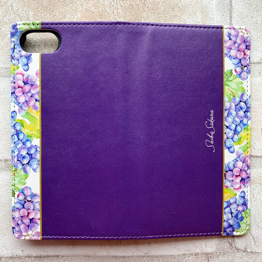 ぶどうの手帳型スマホケース(ピオーネ) iPhone17 Air iphone15 iphone14 iphone16e 全機種対応 花 ぶどう グレープ 手帳型 スマホケース フルーツ 秋