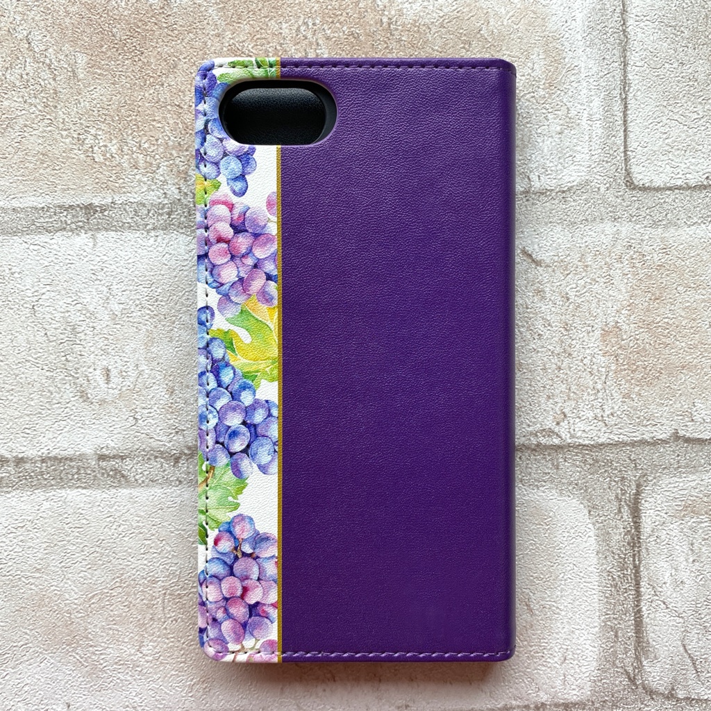 ぶどうの手帳型スマホケース(ピオーネ) iPhone17 Air iphone15 iphone14 iphone16e 全機種対応 花 ぶどう グレープ 手帳型 スマホケース フルーツ 秋