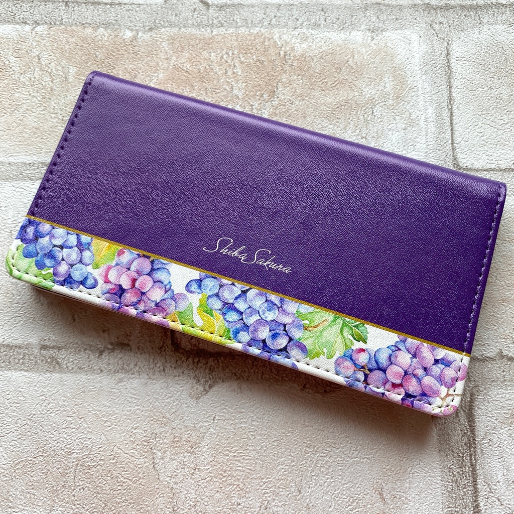 ぶどうの手帳型スマホケース(ピオーネ) iPhone17 Air iphone15 iphone14 iphone16e 全機種対応 花 ぶどう グレープ 手帳型 スマホケース フルーツ 秋