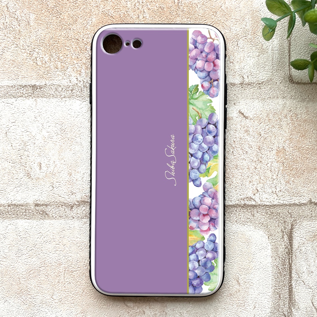 ぶどうのガラススマホケース(デラウェア) 強化ガラス iphone16 iphone15 ぶどう グレープ 秋 スマホケース iphone13 iphone14