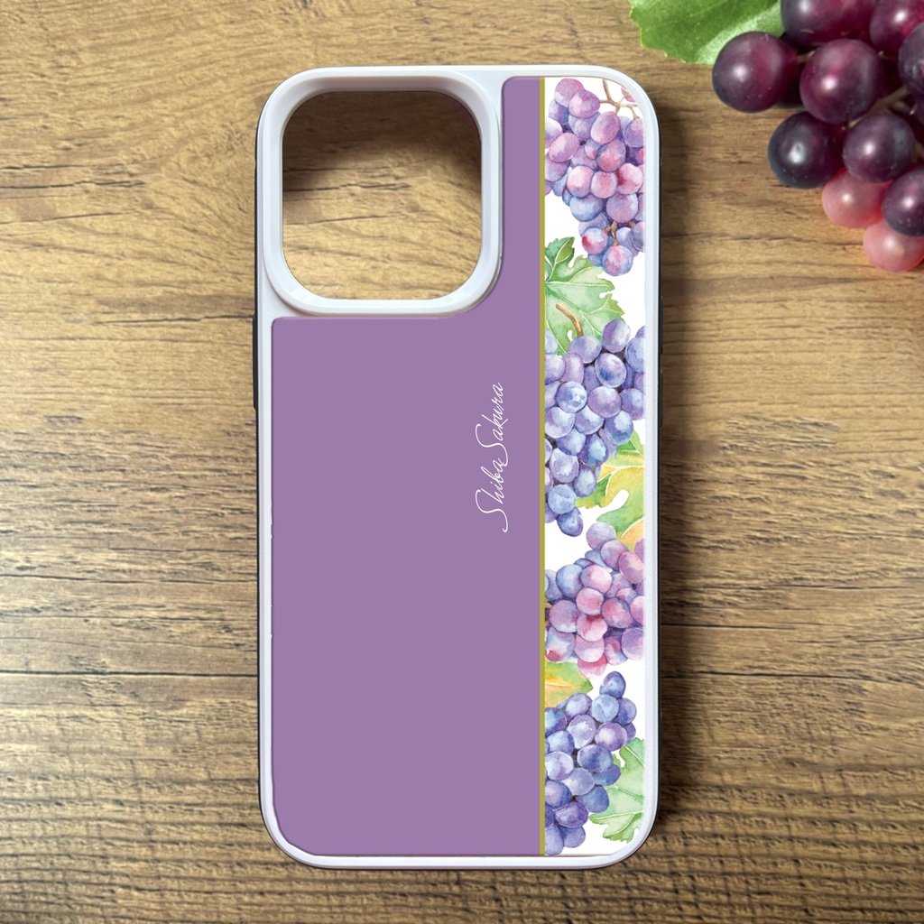 ぶどうのガラススマホケース(デラウェア) 強化ガラス iPhone17e Air iphone16 iphone15 ぶどう グレープ 秋 スマホケース iphone13 iphone14