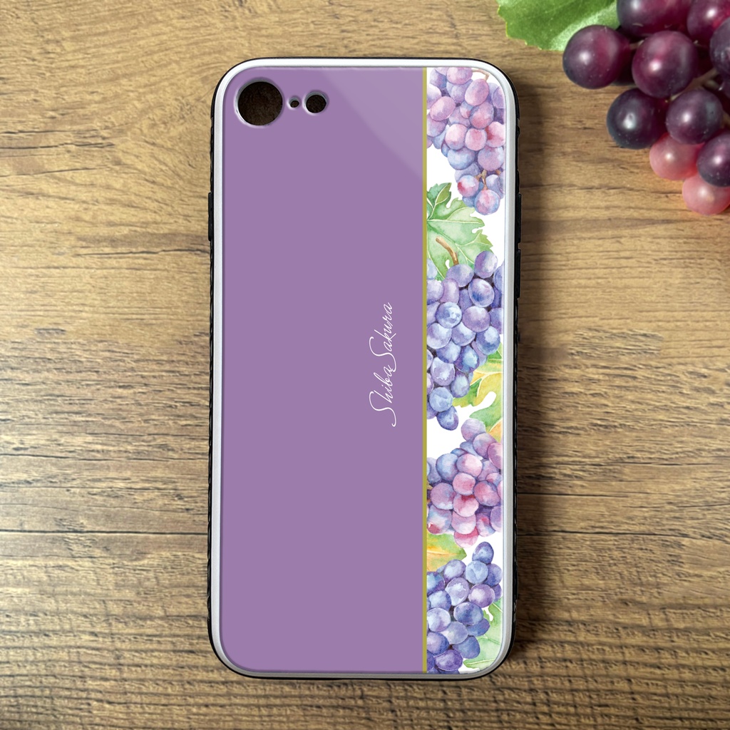 ぶどうのガラススマホケース(デラウェア) 強化ガラス iPhone17e Air iphone16 iphone15 ぶどう グレープ 秋 スマホケース iphone13 iphone14