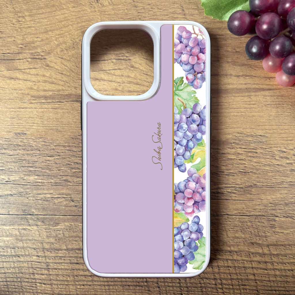 ぶどうのガラススマホケース(クイーンニーナ) 強化ガラス iphone16 iPhone17e Air iphone15 iphone13 iphone14 ぶどう グレープ 秋 スマホケース