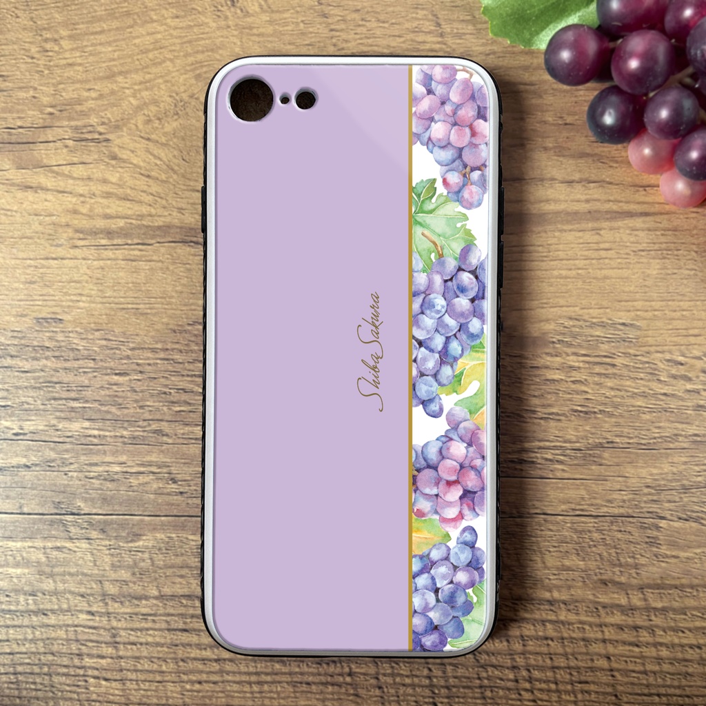 ぶどうのガラススマホケース(クイーンニーナ) 強化ガラス iphone16 iPhone17e Air iphone15 iphone13 iphone14 ぶどう グレープ 秋 スマホケース