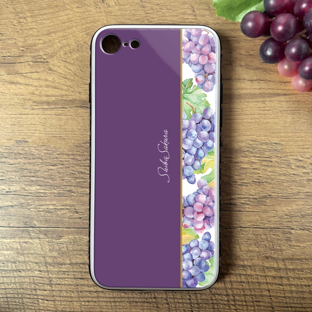 ぶどうのガラススマホケース(ピオーネ) 強化ガラス iphone16 iPhone17e Air iphone14 iphone15 iphone13 ぶどう グレープ 秋 スマホケース