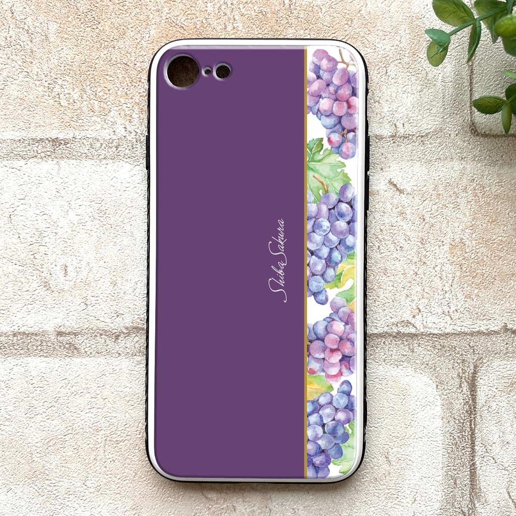 ぶどうのガラススマホケース（ピオーネ）  強化ガラス iphone16  iphone14 iphone15 iphone13 ぶどう グレープ 秋 スマホケース