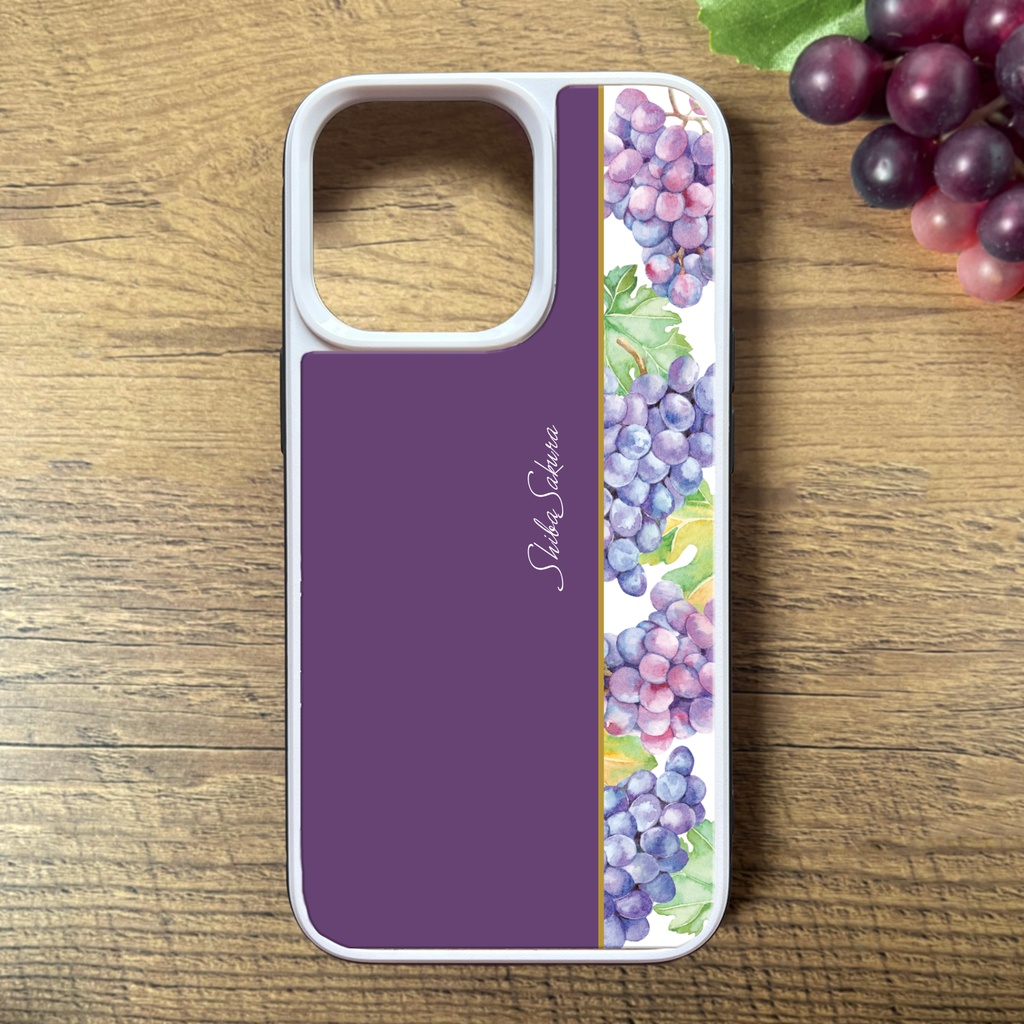 ぶどうのガラススマホケース(ピオーネ) 強化ガラス iphone16 iPhone17e Air iphone14 iphone15 iphone13 ぶどう グレープ 秋 スマホケース