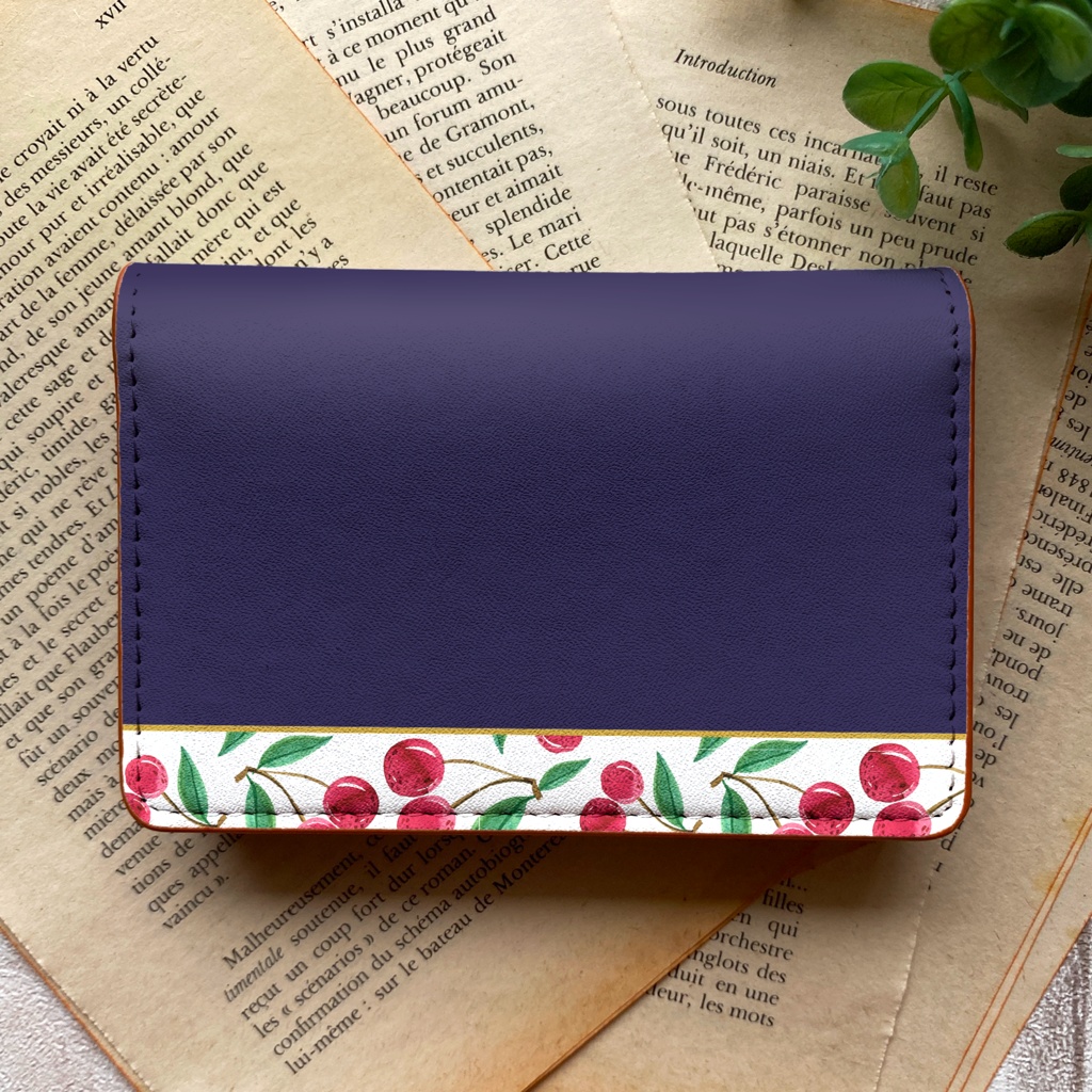 チェリーの名刺ケース(ネイビー) さくらんぼ チェリー フルーツ カードケース 名刺入れ