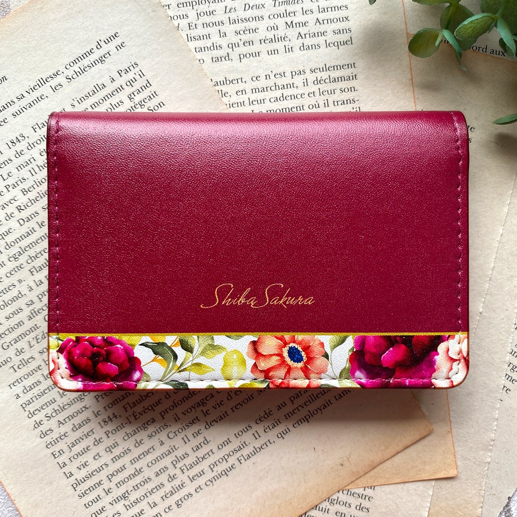 秋バラとコスモスの名刺ケース(レッド) 秋 バラ コスモス 花 カードケース 名刺入れ