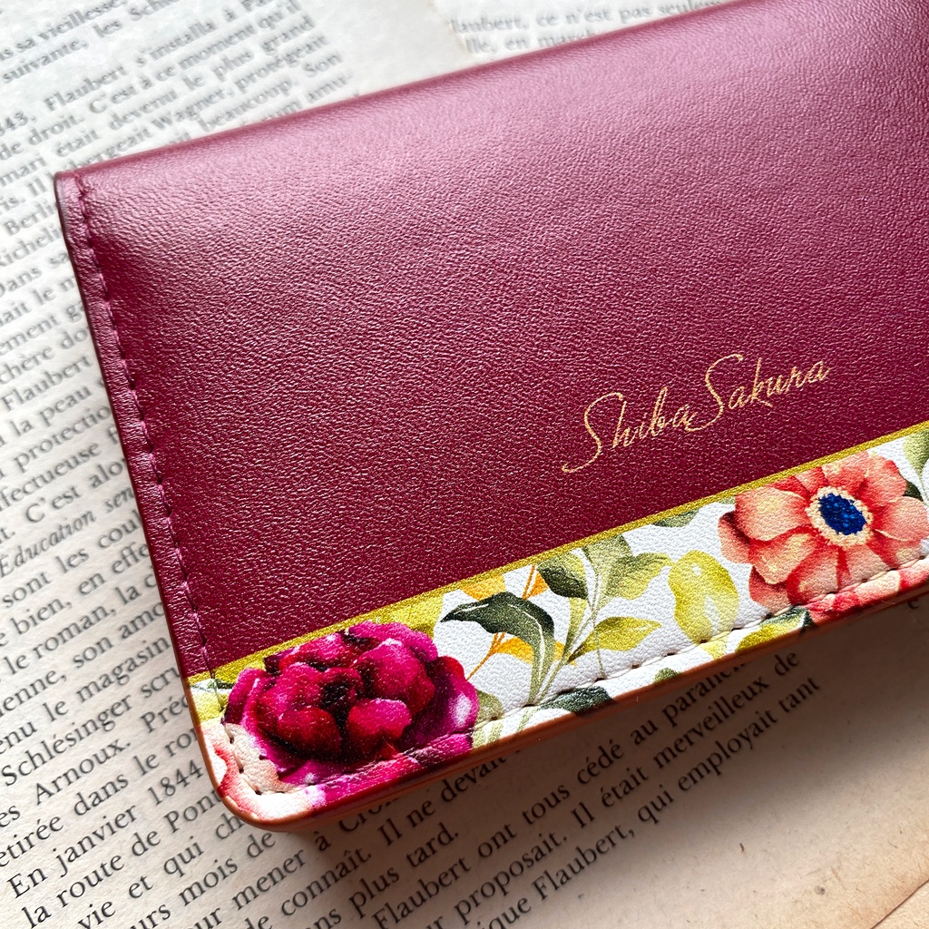 秋バラとコスモスの名刺ケース(レッド) 秋 バラ コスモス 花 カードケース 名刺入れ