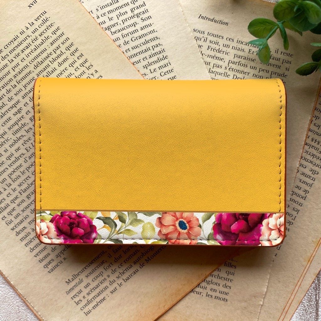 秋バラとコスモスの名刺ケース(マスタード) 秋 バラ コスモス 花 カードケース 名刺入れ