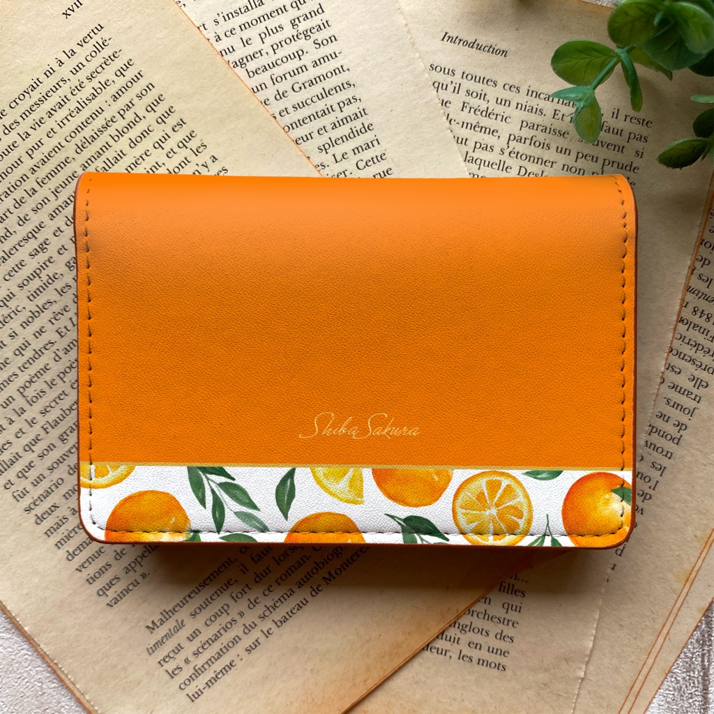 ブラッドオレンジの名刺ケース 花 オレンジ みかん フルーツカードケース 名刺入れ