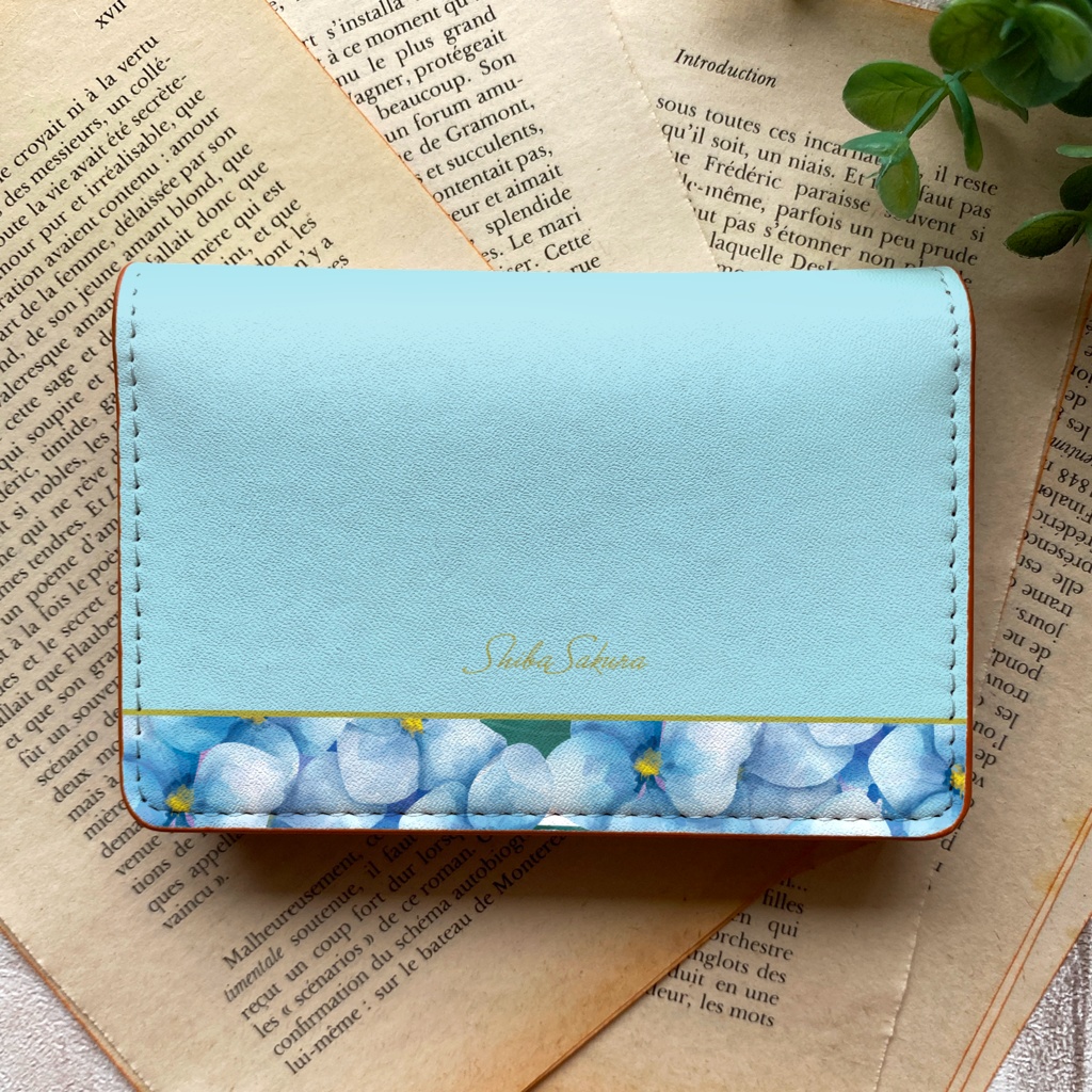 梅雨の紫陽花の名刺ケース(ライトブルー) 花 アジサイ 雨 夏 カードケース 名刺入れ