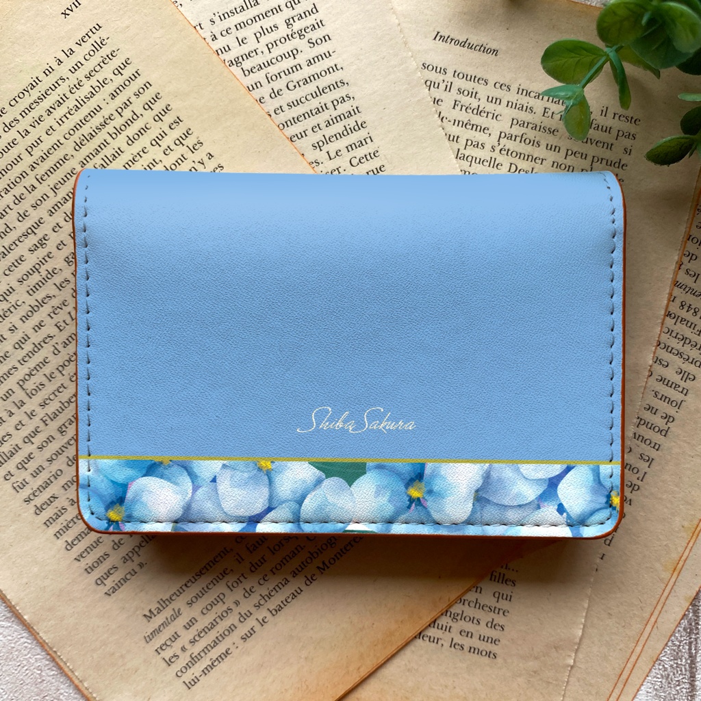 梅雨の紫陽花の名刺ケース(薄青) 花 アジサイ 雨 夏 カードケース 名刺入れ