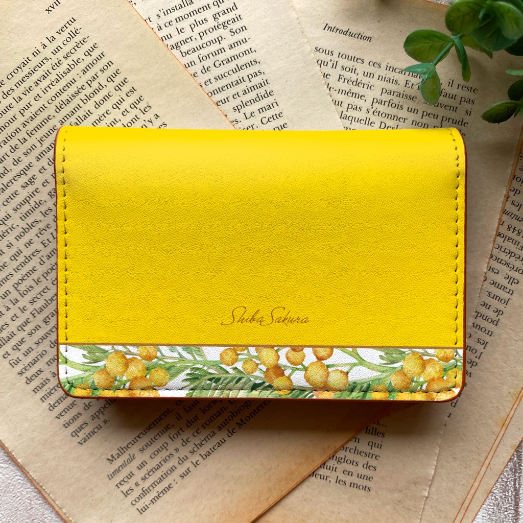 ミモザの名刺ケース(イエロー) 花 ミモザ イエロー カードケース 名刺入れ