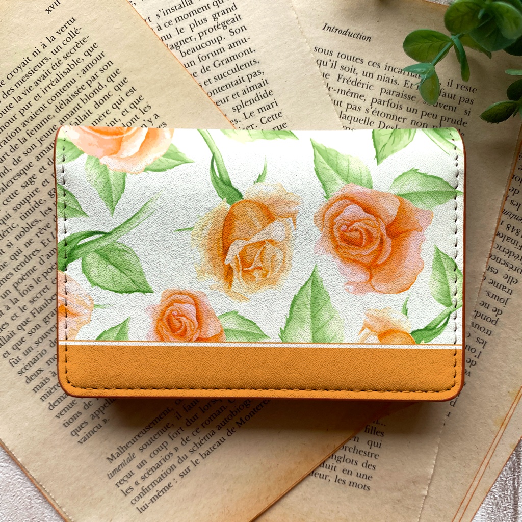 オレンジローズの名刺ケース バラ 花 カードケース 名刺入れ
