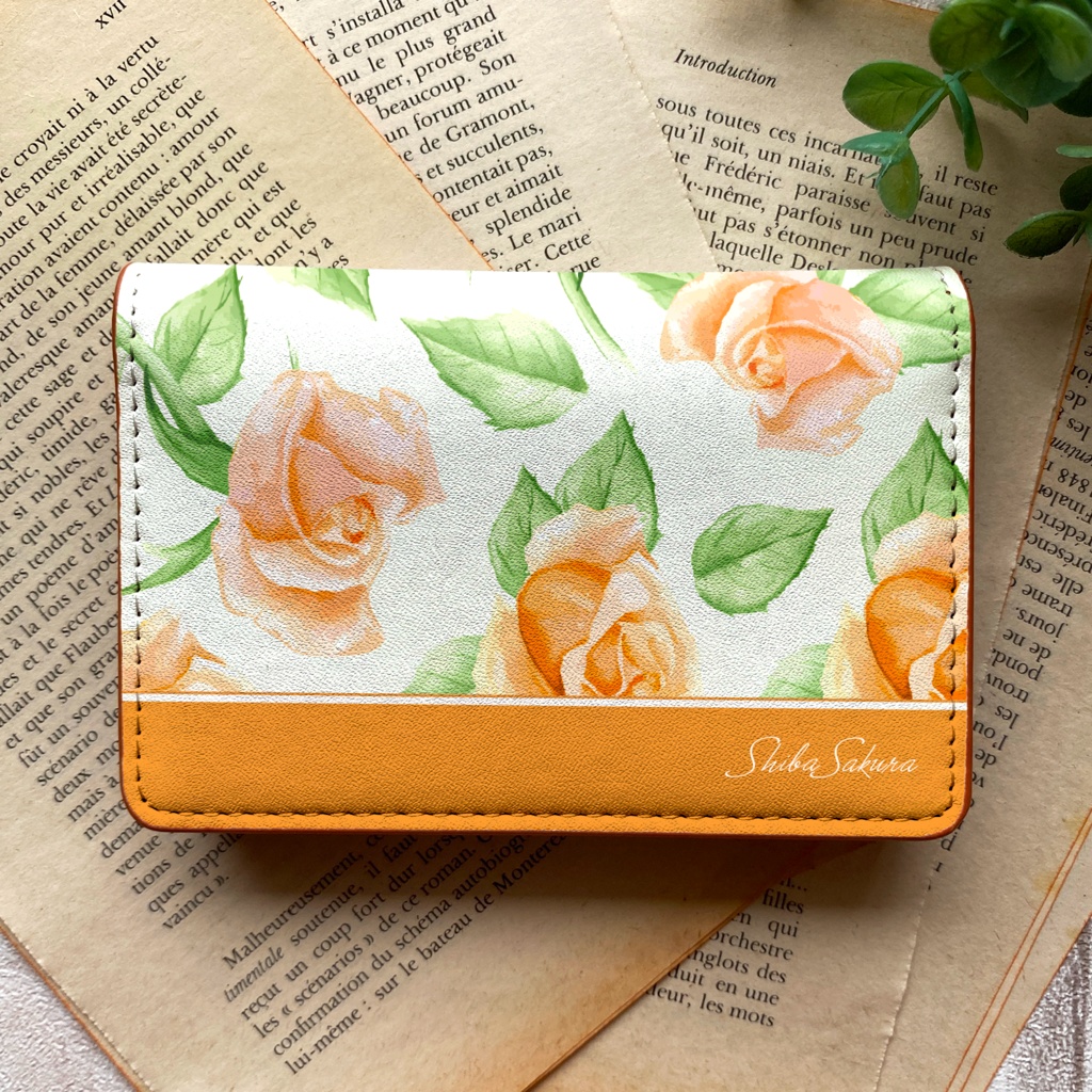 オレンジローズの名刺ケース バラ 花 カードケース 名刺入れ
