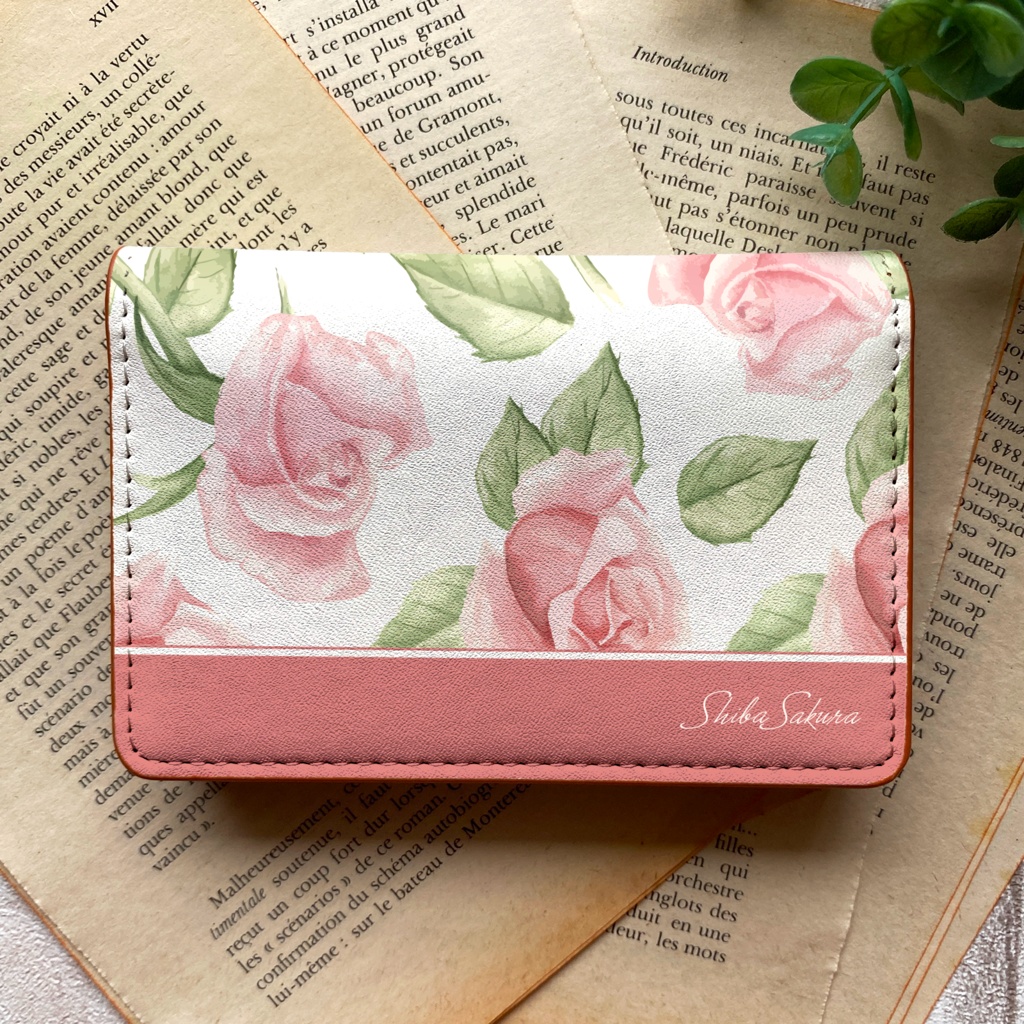 ピンクローズの名刺ケース バラ 花 カードケース 名刺入れ