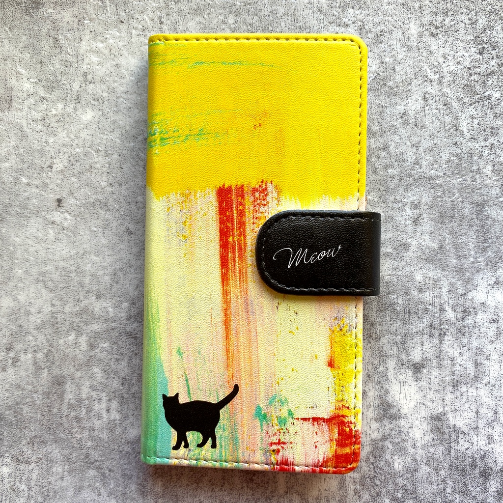 アートな黒猫の手帳型スマホケース iphone16e 全機種対応 iphone13 iPhone17 Air 猫 黒猫 手帳型 スマホケース iphone15