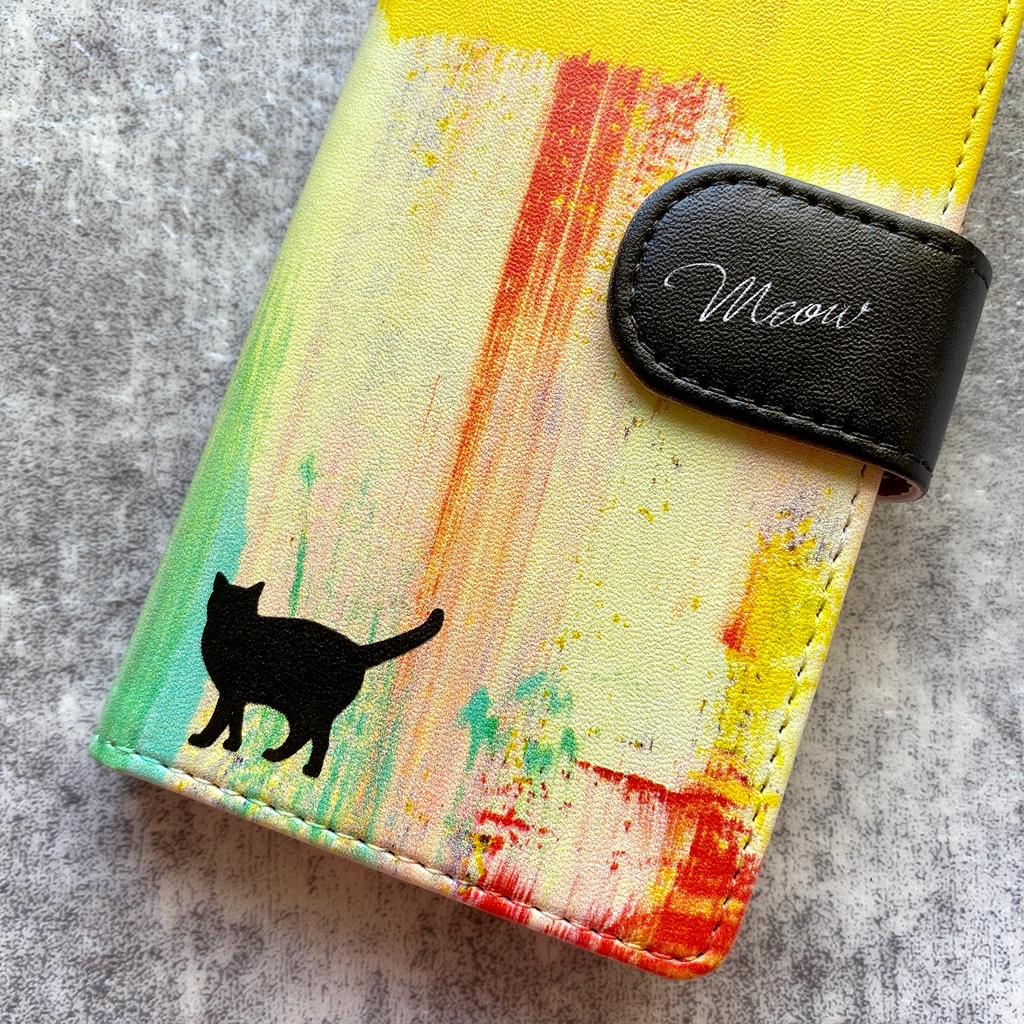 アートな黒猫の手帳型スマホケース iphone16e 全機種対応 iphone13 iPhone17 Air 猫 黒猫 手帳型 スマホケース iphone15