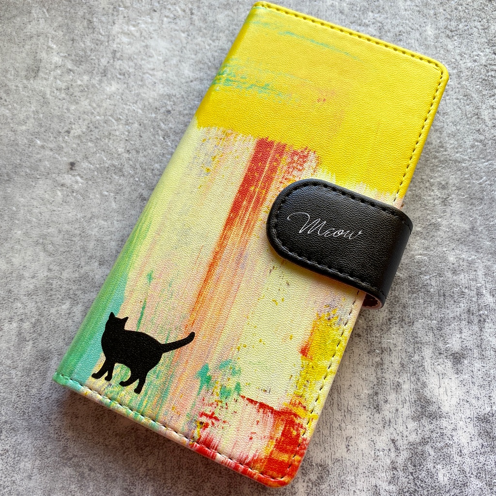 アートな黒猫の手帳型スマホケース iphone16e 全機種対応 iphone13 iPhone17 Air 猫 黒猫 手帳型 スマホケース iphone15