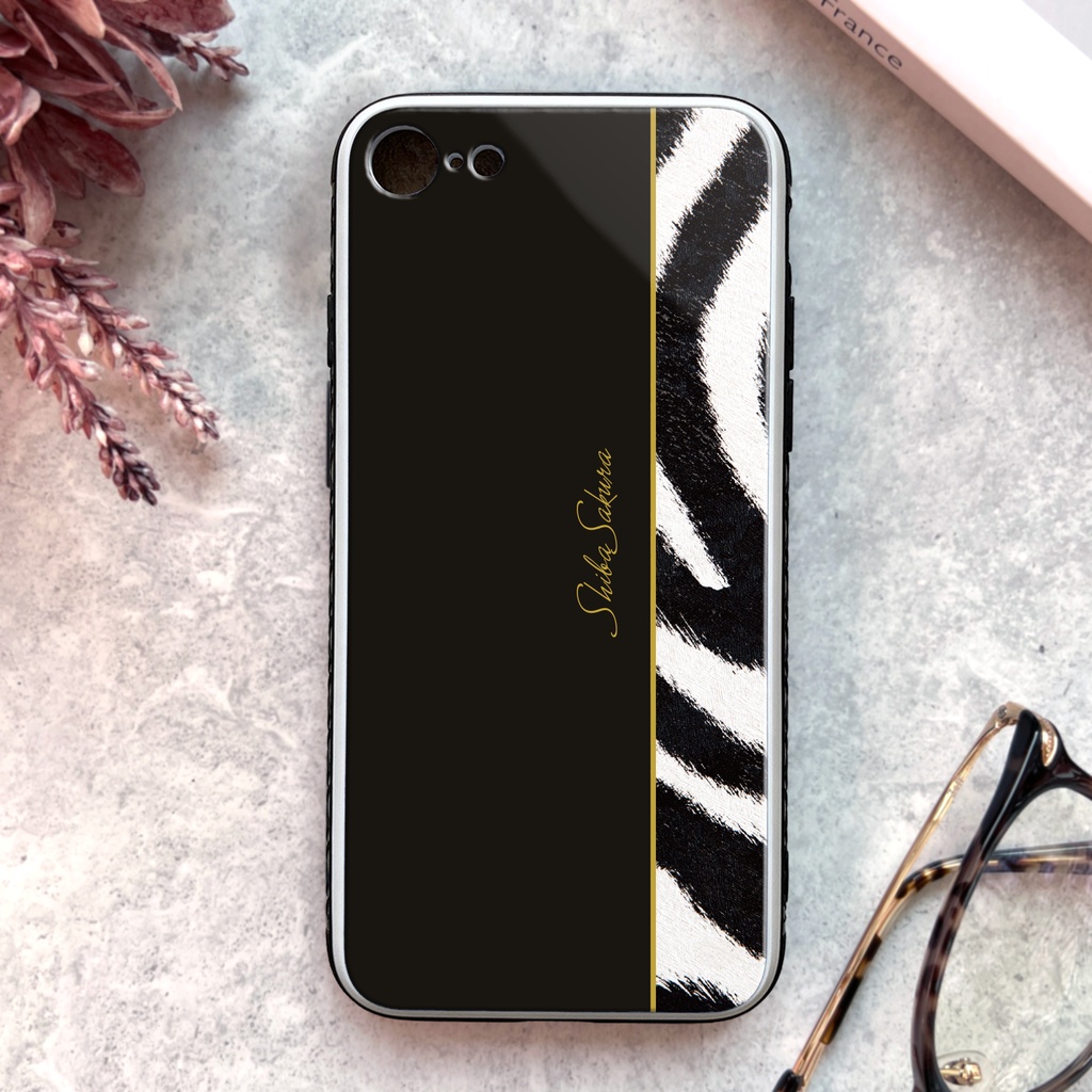 ゼブラ×ブラックのガラススマホケース シマウマ スマホケース 強化ガラス iPhone17e Air iPhone16 iphone15 iphone13 iphone14