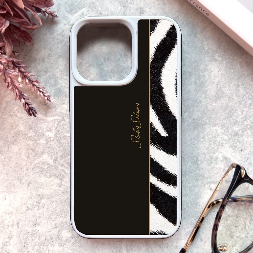 ゼブラ×ブラックのガラススマホケース シマウマ スマホケース 強化ガラス iPhone17e Air iPhone16 iphone15 iphone13 iphone14
