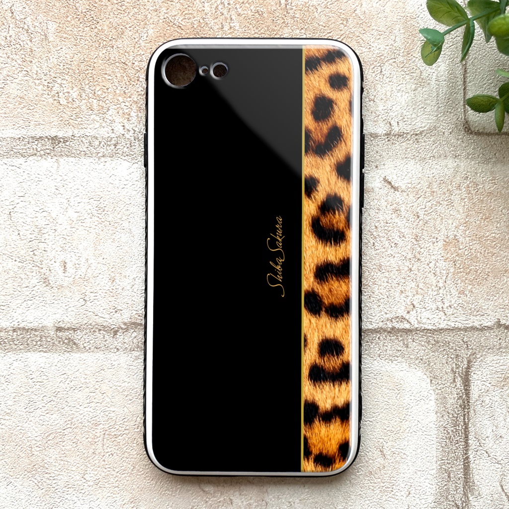 レオパード×ブラック ガラススマホケース ベンガル レオパード 猫 スマホケース 強化ガラス iPhone16 iphone13 iphone15 iphone14