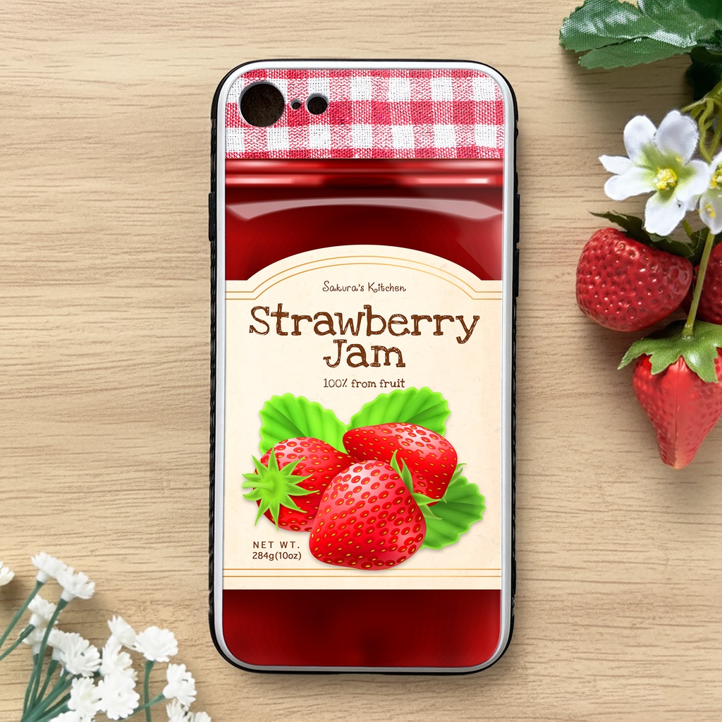 ストロベリージャムのスマホケース 強化ガラス いちご スマホケース iPhone17 Air iphone16e iphone13 iphone15