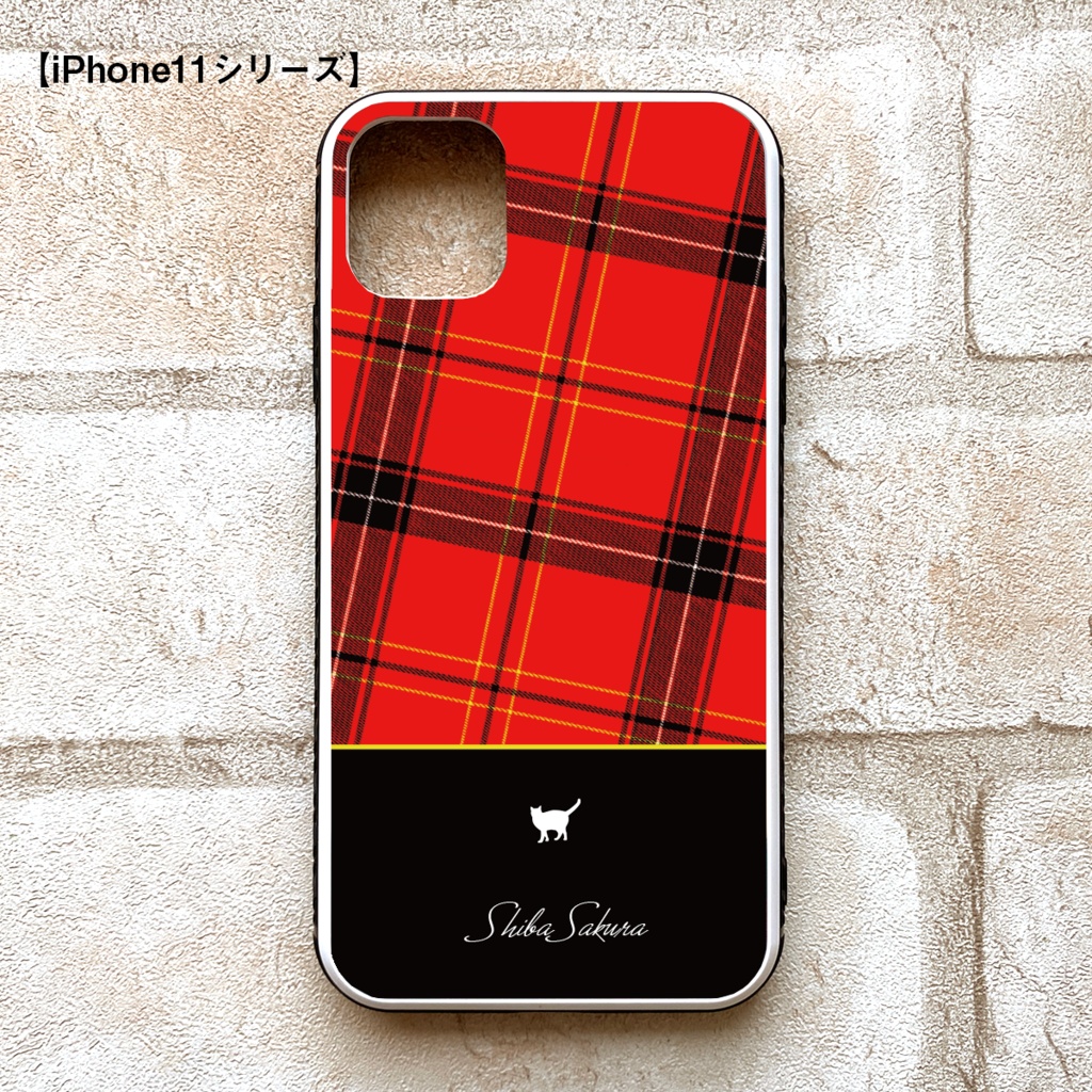 猫とタータンチェックのスマホケース(強化ガラス) iPhone16 iphone15 iPhone17 Air iphone13 猫 スマホケース 強化ガラス iPhone14 チェック