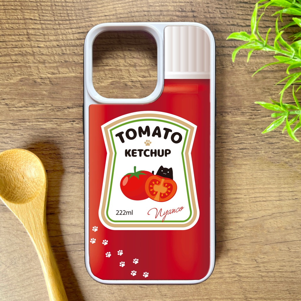 にゃんこケチャップのスマホケース 強化ガラス iphone15 iPhone17e Air トマト 猫 黒猫 スマホケース iphone16 iphone13 iphone14