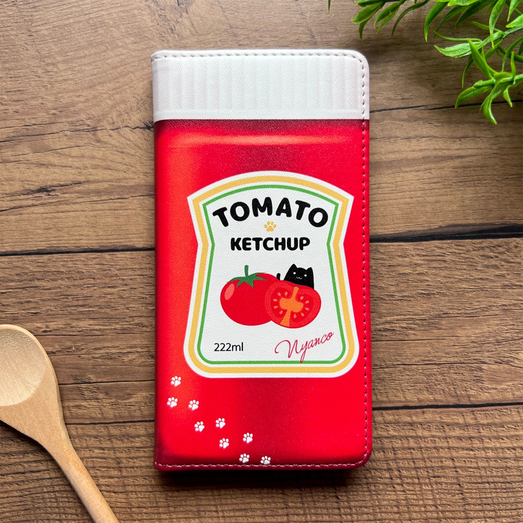 にゃんこケチャップの手帳型スマホケース iphone15 iPhone17 Air トマト 猫 黒猫 スマホケース iphone14 iphone16e