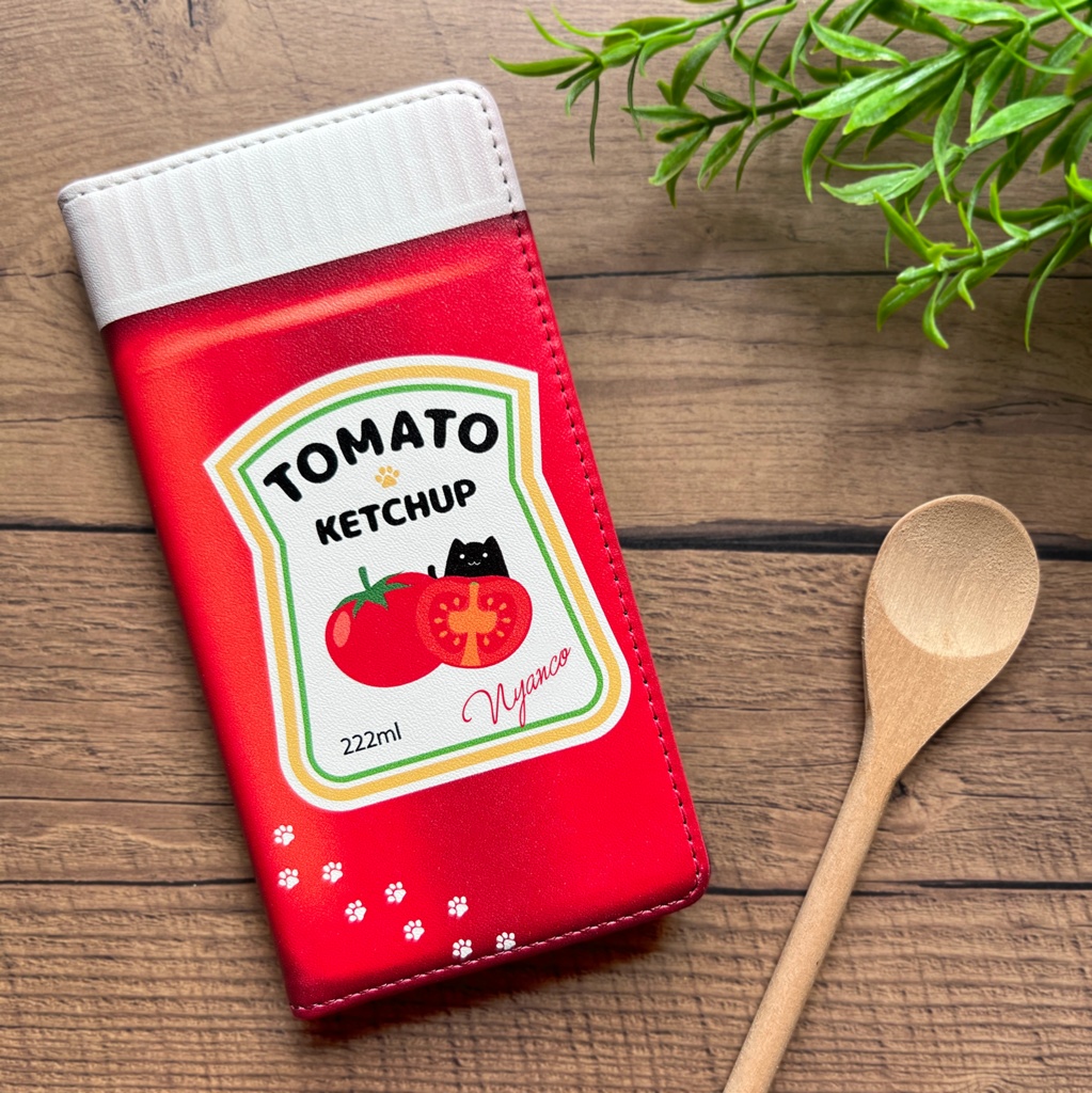 にゃんこケチャップの手帳型スマホケース iphone15 iPhone17 Air トマト 猫 黒猫 スマホケース iphone14 iphone16e