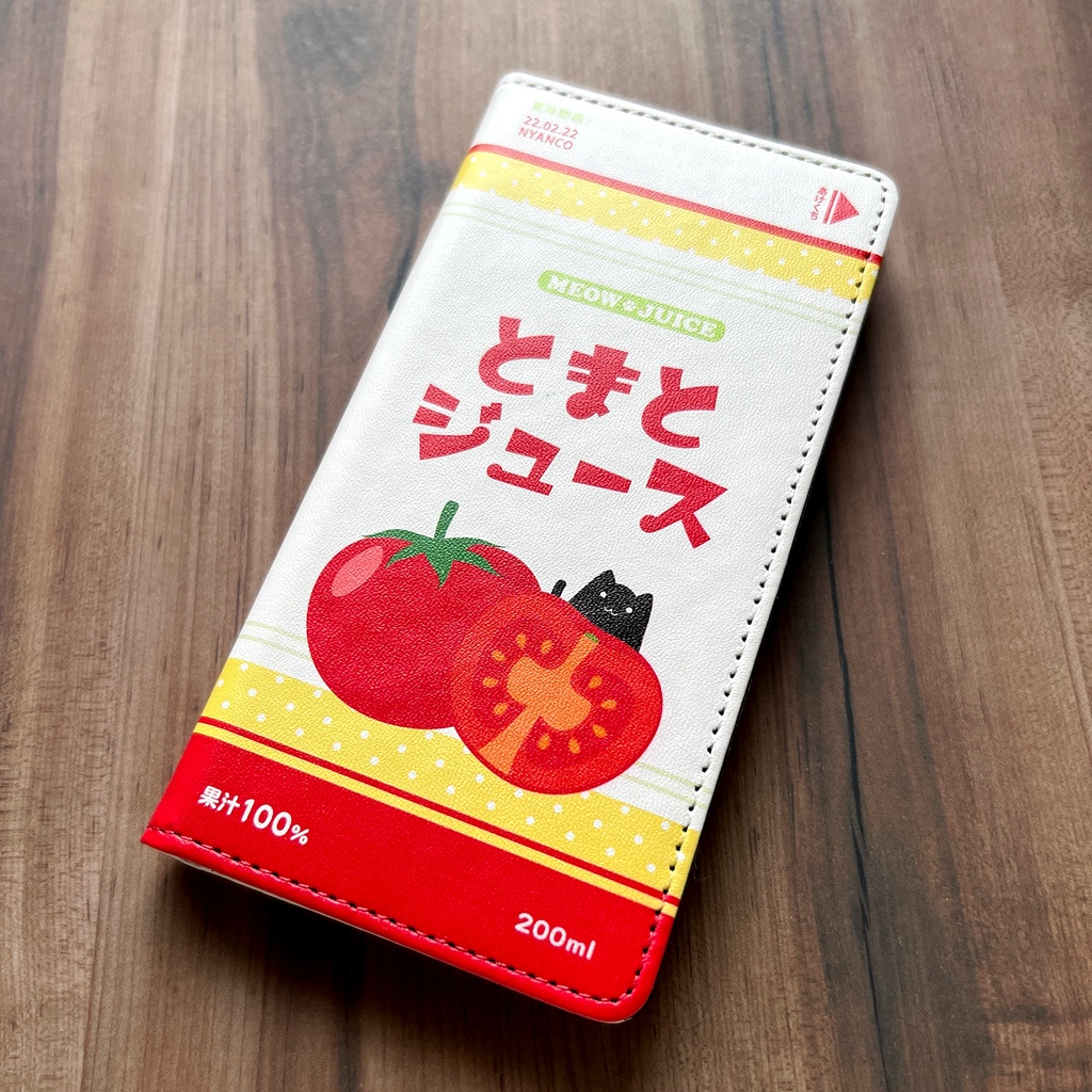 にゃんこトマトジュースの手帳型スマホケース iphone16e iPhone17 Air トマト 猫 黒猫 スマホケース iphone14 iphone15 全機種対応