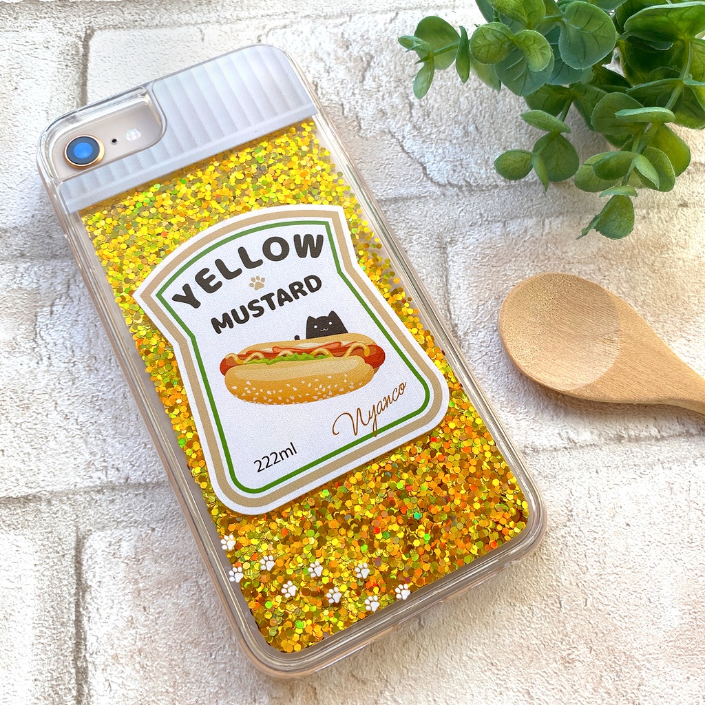 にゃんこマスタードのグリッターケース スマホケース iphone16 iPhone15 iphone14 猫 黒猫 かわいい メンズ グリッター キラキラ iPhone16e