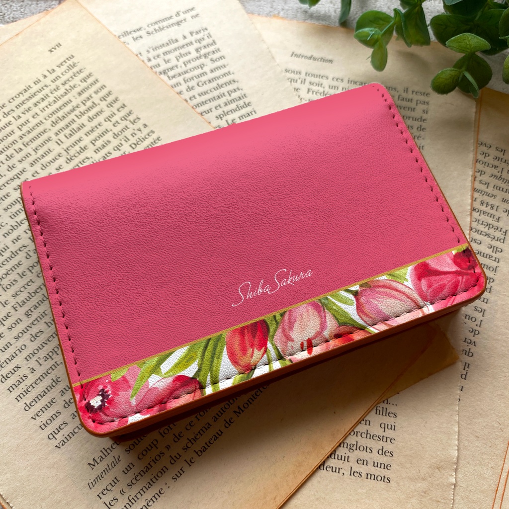 チューリップの名刺ケース（フューシャピンク） 花 チューリップ 春 カードケース 名刺入れ 