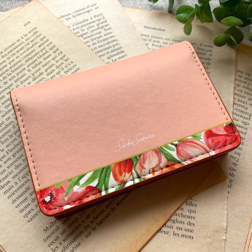 チューリップの名刺ケース（サーモンピンク） 花 チューリップ 春 カードケース 名刺入れ 