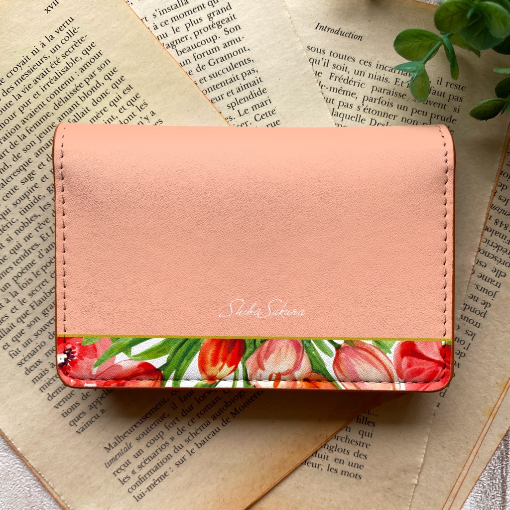 チューリップの名刺ケース(サーモンピンク) 花 チューリップ 春 カードケース 名刺入れ