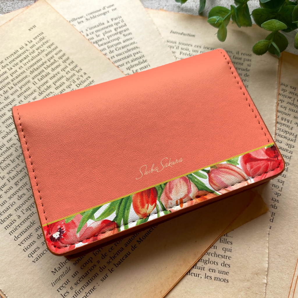 チューリップの名刺ケース（コーラルピンク） 花 チューリップ 春 カードケース 名刺入れ 