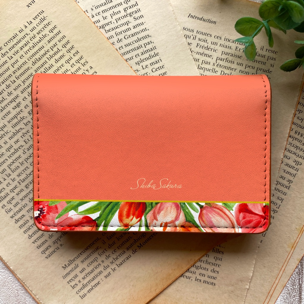 チューリップの名刺ケース(コーラルピンク) 花 チューリップ 春 カードケース 名刺入れ